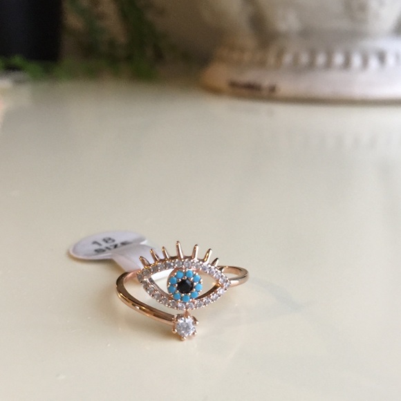 Rose gold evil eye Hamsa adjustable midi ring - Picture 2 of 4